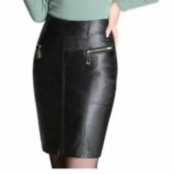 Vintage VS by VAKKO Genuine Lamb Leather Skirt Pencil Zip Front Lined Black - Picture 1 of 9